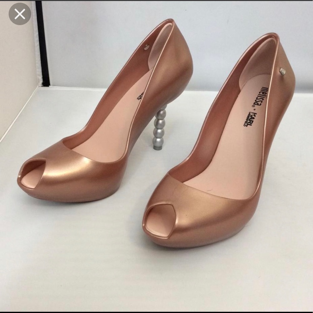 Melissa Karl Lagerfeld champagne pink pearl heels